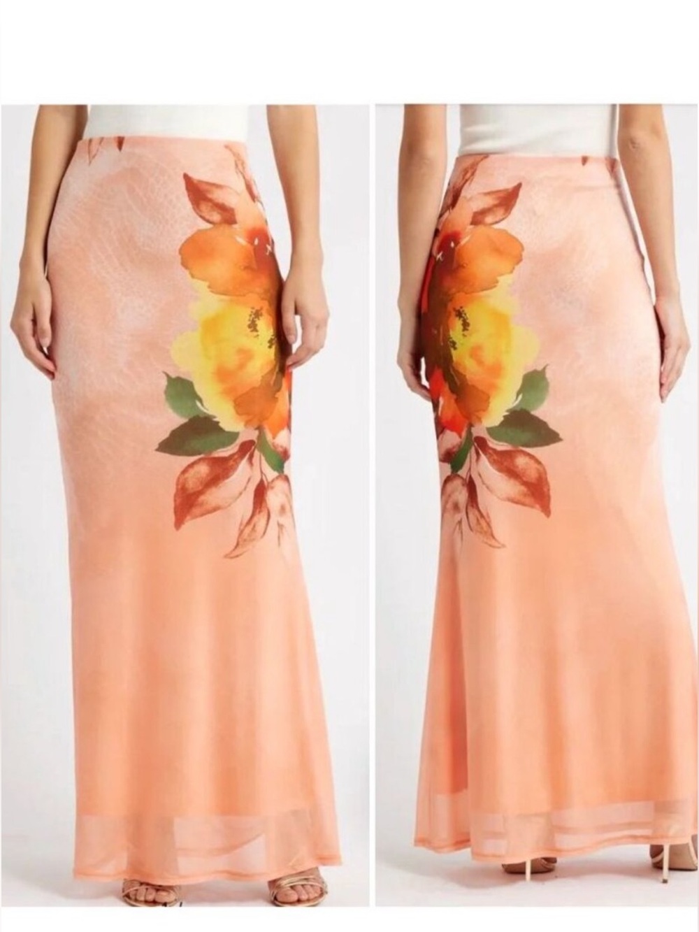 Peach Floral Maxi Skirt